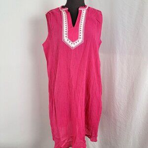 Patio Casuals by Cabernet Women's Pink House Dress White Embroidery MUMU S Small